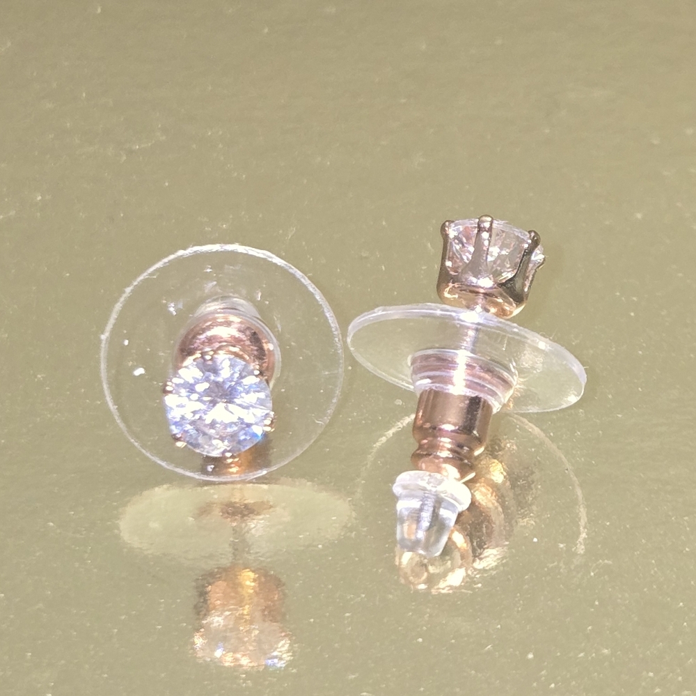 18kt Rose Gold Plated Cubic Zirconia Stud Earrings
